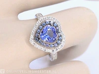Witgouden ring met diamanten en tanzaniet - afbeelding 3 van  10