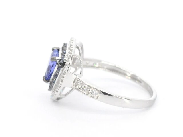 Witgouden ring met diamanten en tanzaniet - afbeelding 6 van  10
