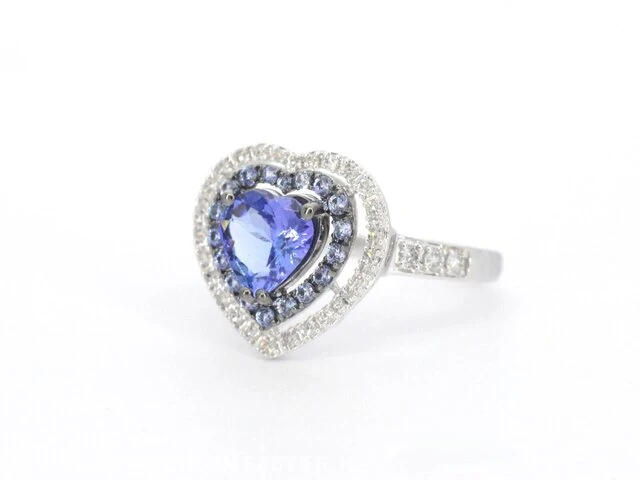 Witgouden ring met diamanten en tanzaniet - afbeelding 9 van  10