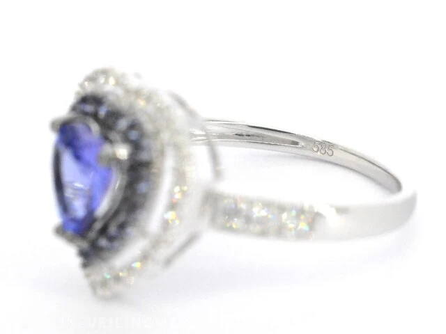 Witgouden ring met diamanten en tanzaniet - afbeelding 10 van  10