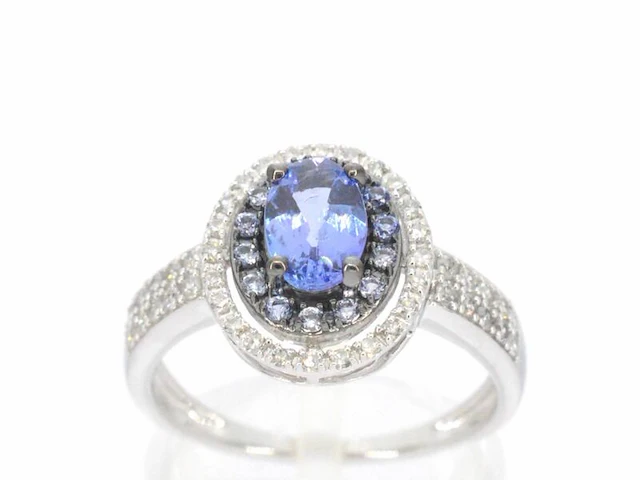 Witgouden ring met diamanten en tanzaniet - afbeelding 1 van  11