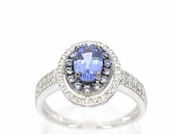 Witgouden ring met diamanten en tanzaniet - afbeelding 1 van  11