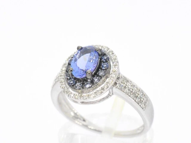 Witgouden ring met diamanten en tanzaniet - afbeelding 5 van  11