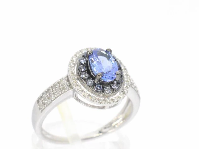 Witgouden ring met diamanten en tanzaniet - afbeelding 6 van  11