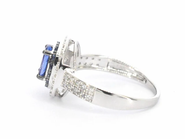 Witgouden ring met diamanten en tanzaniet - afbeelding 7 van  11