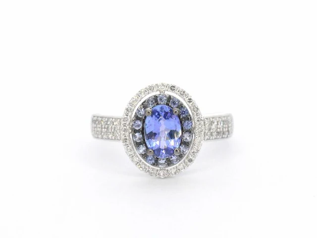 Witgouden ring met diamanten en tanzaniet - afbeelding 8 van  11