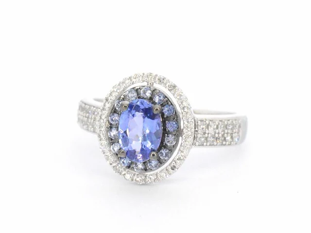 Witgouden ring met diamanten en tanzaniet - afbeelding 10 van  11
