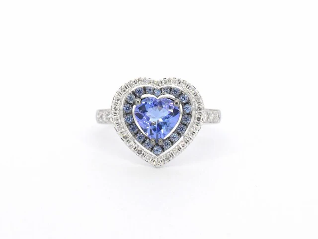 Witgouden ring met diamanten en tanzaniet - afbeelding 1 van  9