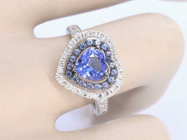 Witgouden ring met diamanten en tanzaniet - afbeelding 2 van  9