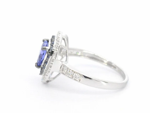 Witgouden ring met diamanten en tanzaniet - afbeelding 5 van  9