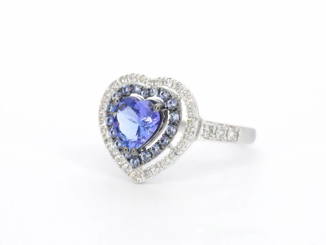 Witgouden ring met diamanten en tanzaniet - afbeelding 8 van  9