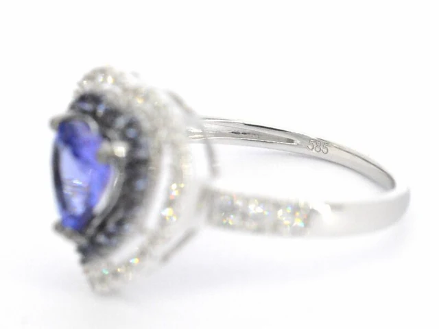 Witgouden ring met diamanten en tanzaniet - afbeelding 9 van  9
