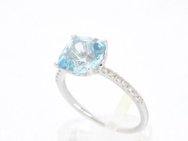 Witgouden ring met diamanten en topaas - afbeelding 4 van  9