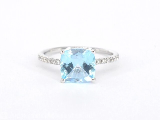 Witgouden ring met diamanten en topaas - afbeelding 7 van  9