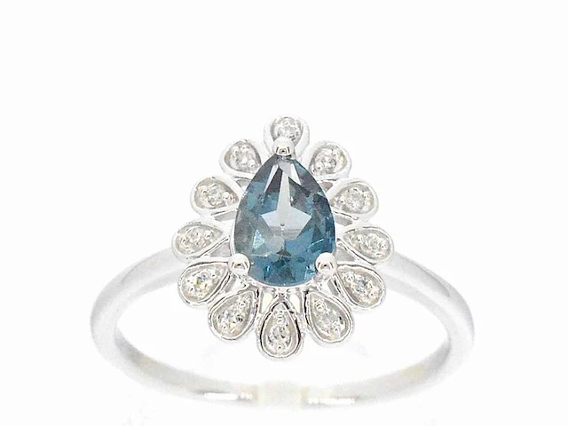 Witgouden ring met diamanten en topaas - afbeelding 1 van  11