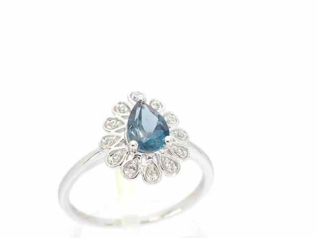 Witgouden ring met diamanten en topaas - afbeelding 6 van  11