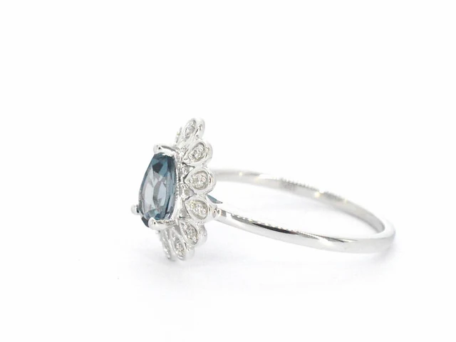 Witgouden ring met diamanten en topaas - afbeelding 7 van  11