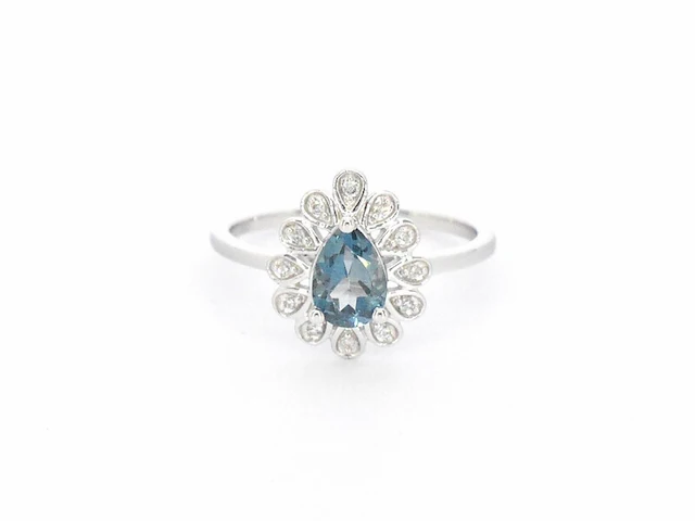Witgouden ring met diamanten en topaas - afbeelding 8 van  11