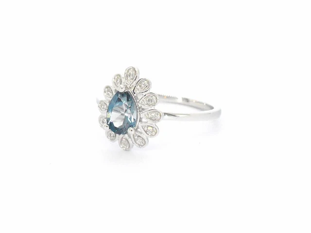 Witgouden ring met diamanten en topaas - afbeelding 10 van  11