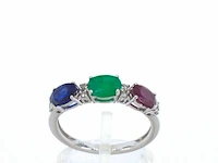 Witgouden ring met diamanten, saffier, robijn en smaragd - afbeelding 1 van  10