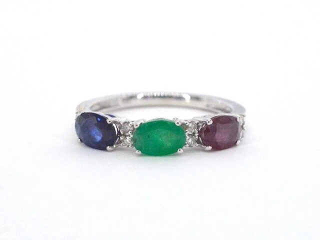 Witgouden ring met diamanten, saffier, robijn en smaragd - afbeelding 7 van  10