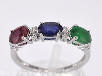 Witgouden ring met diamanten, saffier, robijn en smaragd - afbeelding 1 van  9