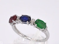 Witgouden ring met diamanten, saffier, robijn en smaragd - afbeelding 4 van  9
