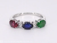 Witgouden ring met diamanten, saffier, robijn en smaragd - afbeelding 6 van  9