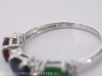 Witgouden ring met diamanten, saffier, robijn en smaragd - afbeelding 9 van  9