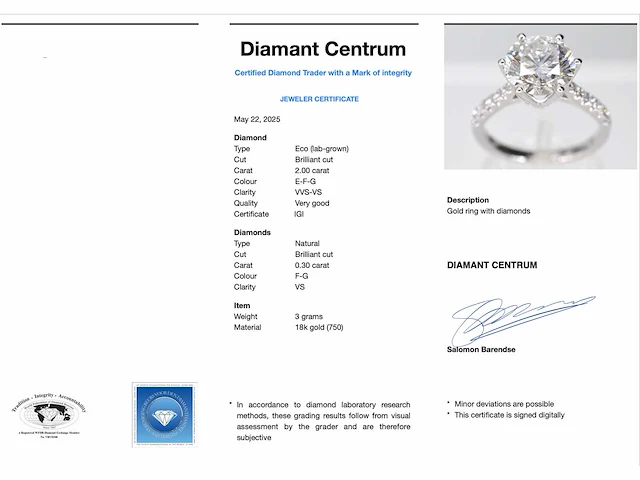 Witgouden ring met een diamant van 2.00 carat - afbeelding 3 van  5