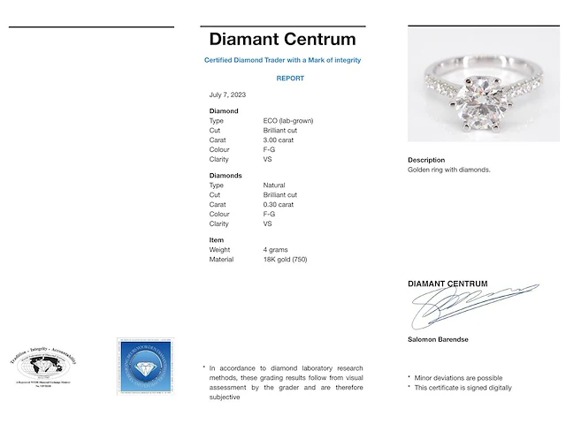 Witgouden ring met een diamant van 3.00 carat - afbeelding 3 van  7