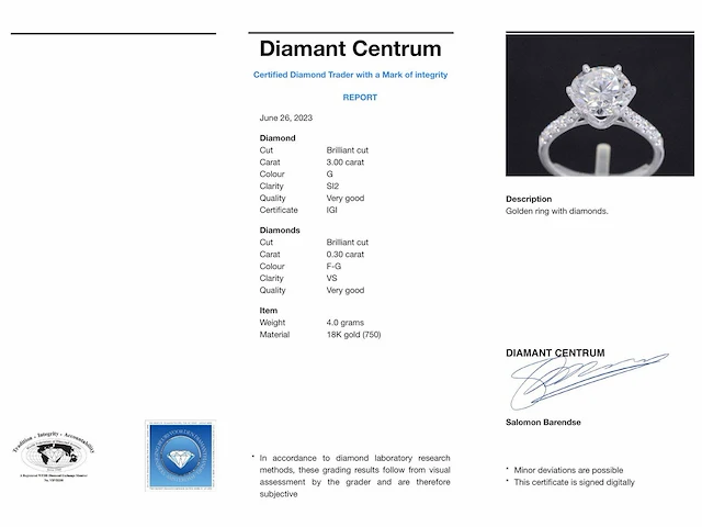 Witgouden ring met een diamant van 3.00 carat - afbeelding 7 van  7