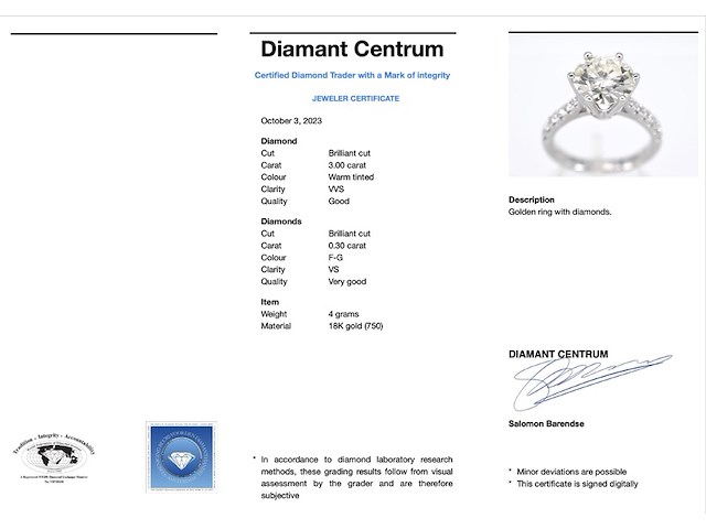 Witgouden ring met een diamant van 3.30 carat - afbeelding 3 van  6