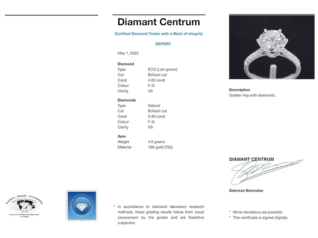 Witgouden ring met een diamant van 4.00 carat - afbeelding 3 van  10