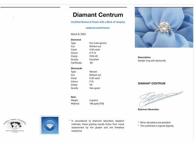 Witgouden ring met een diamant van 5.00 carat - afbeelding 5 van  11