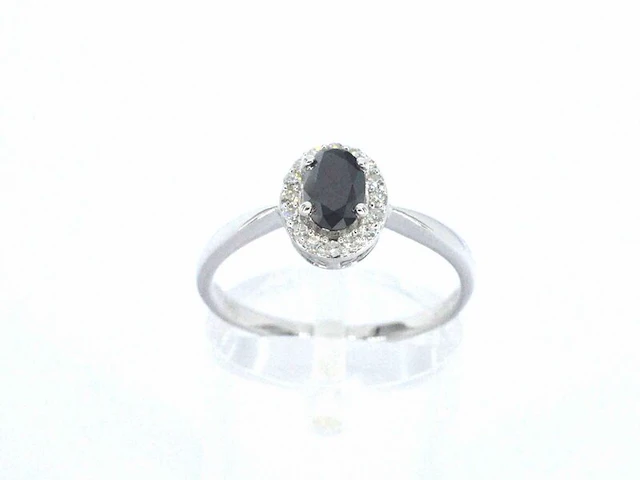 Witgouden ring met een grote zwarte diamant en natuurlijke witte diamanten - afbeelding 5 van  7