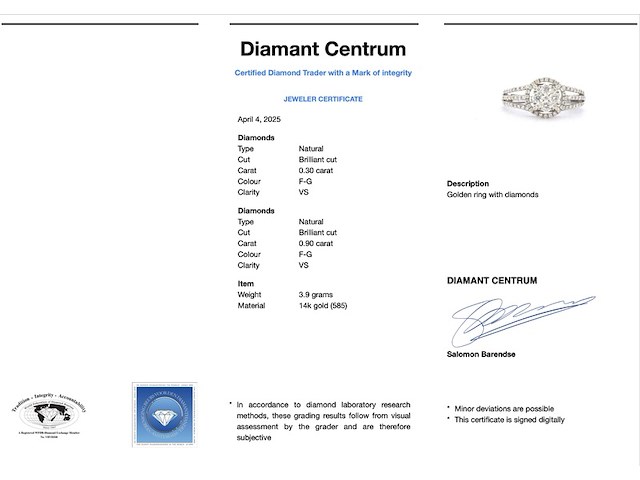 Witgouden ring met natuurlijk diamanten van 1.20 carat totaal - afbeelding 3 van  11