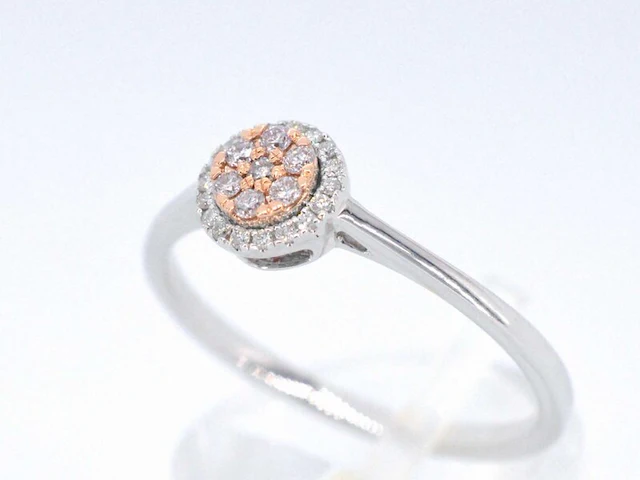 Witgouden ring met natuurlijke roze en witte diamant - afbeelding 3 van  11