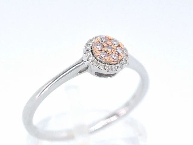 Witgouden ring met natuurlijke roze en witte diamant - afbeelding 4 van  11