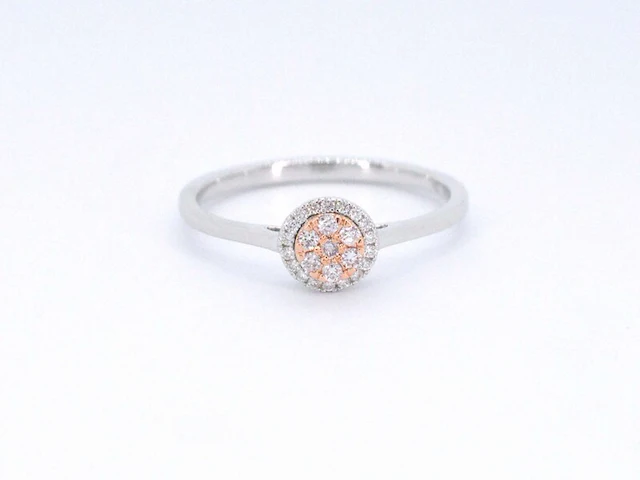 Witgouden ring met natuurlijke roze en witte diamant - afbeelding 6 van  11