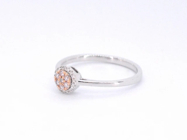 Witgouden ring met natuurlijke roze en witte diamant - afbeelding 8 van  11