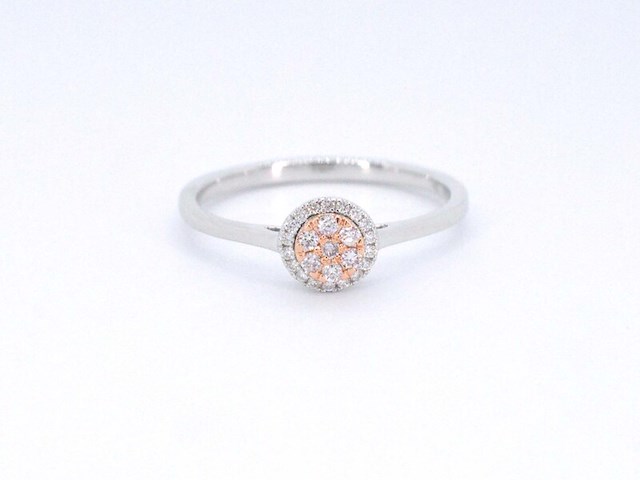 Witgouden ring met natuurlijke roze en witte diamant - afbeelding 7 van  10