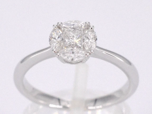 Witgouden ring met prinses en marquise geslepen natuurlijke diamanten - afbeelding 1 van  11