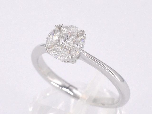 Witgouden ring met prinses en marquise geslepen natuurlijke diamanten - afbeelding 6 van  11