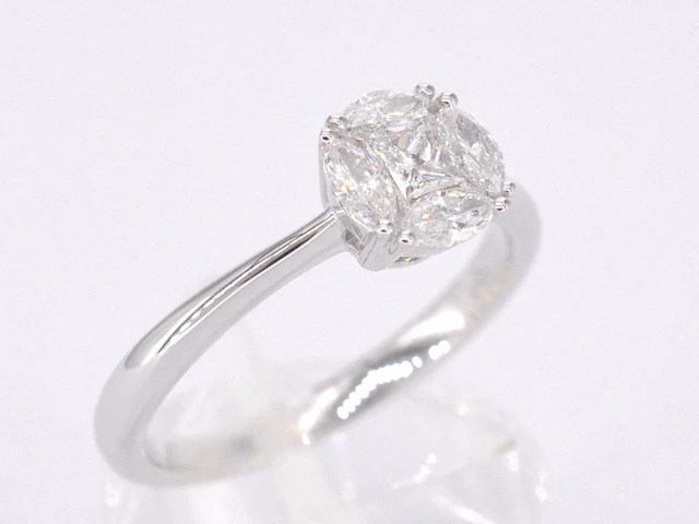 Witgouden ring met prinses en marquise geslepen natuurlijke diamanten - afbeelding 7 van  11