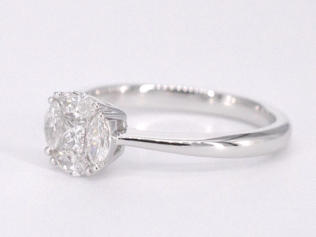 Witgouden ring met prinses en marquise geslepen natuurlijke diamanten - afbeelding 10 van  11