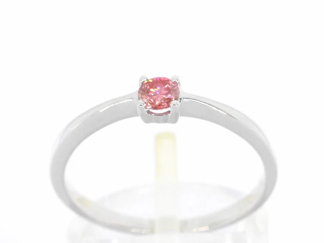 Witgouden ring met roze diamant (gecertificeerd) - afbeelding 1 van  10