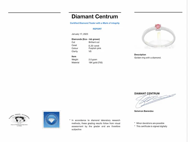 Witgouden ring met roze diamant - afbeelding 4 van  10