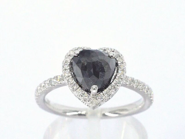 Witgouden ring met witte en zwarte diamant - afbeelding 1 van  11