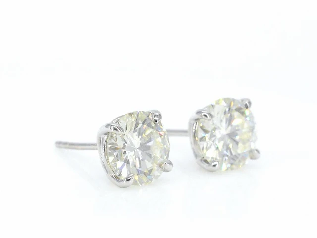 Witgouden solitair oorbellen met 4.00 carat aan natuurlijke diamanten - afbeelding 6 van  9